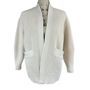 Everlane Organic Cotton Open Cardigan Women Small Cream Ribbed Knit Boxy Sweater